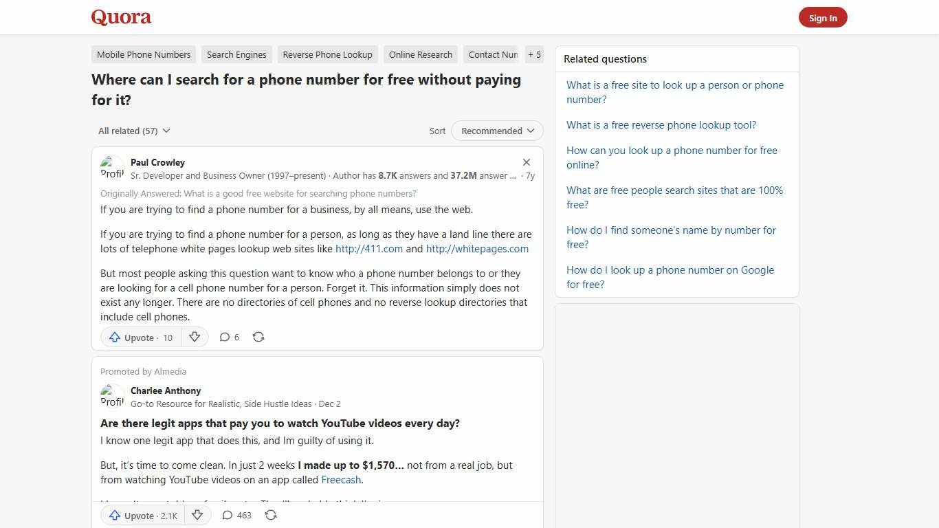 Where can I search for a phone number for free without paying for it? - Quora
